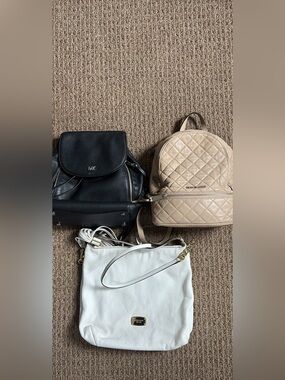 Michael Kors Black, Beige and White Trio of Leather Bags AS IS